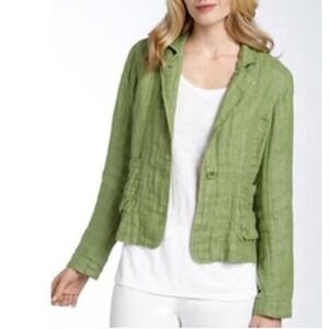 Eileen Fisher Lime Green Linen Blend Blazer Jacket Women's Size XS Pockets